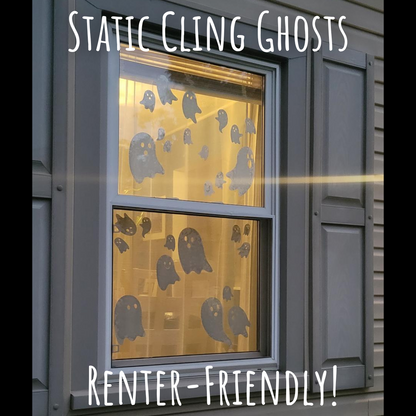 InkBird Print Studio vinyl ghost window clings in white, adhesive-free and renter-friendly, showcased on gray-shuttered glass.
