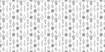 InkBird Print Studio vinyl wrapping paper with hand-drawn baubles, stars, hearts, gifts, and pinecones on white in vertical rows.