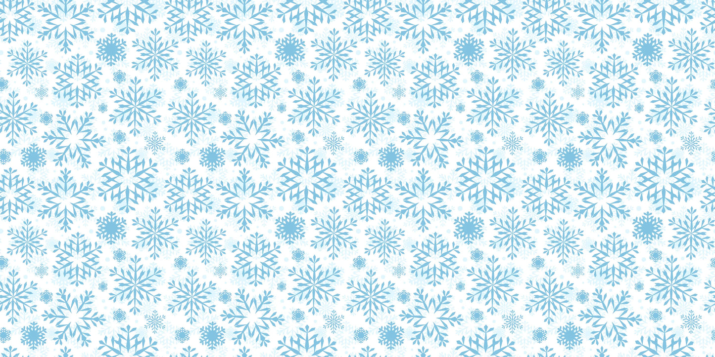 InkBird Print Studio’s glossy vinyl wrapping paper with light blue snowflake pattern on white, perfect for festive gift presentation.