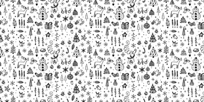 InkBird Print Studio Christmas wrapping paper, glossy white vinyl with cute doodle pattern; snowmen, reindeer, trees. 30x20 inch roll.